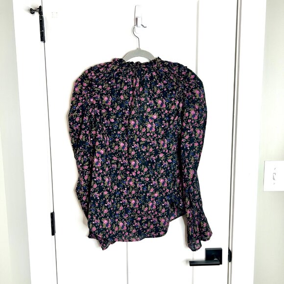Free People Meant To Be Black Micro Floral Cottagecore Prairie Tassel Blouse S - Picture 7 of 7